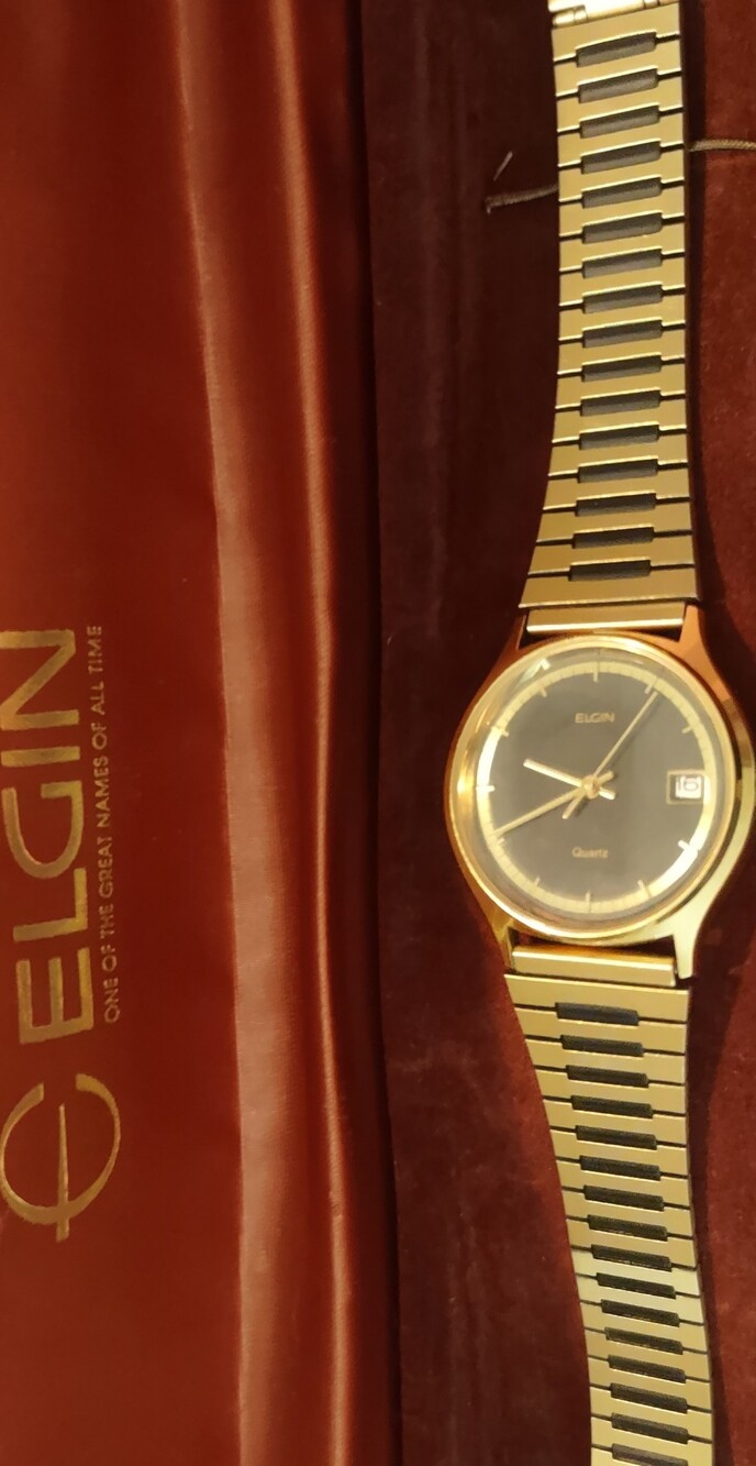 Men’s Elgin Gold-Tone Quartz Dress Watch - Black Dial FC022CA